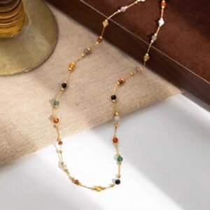 Multi Color Beads Minimal Gold Plated Necklace