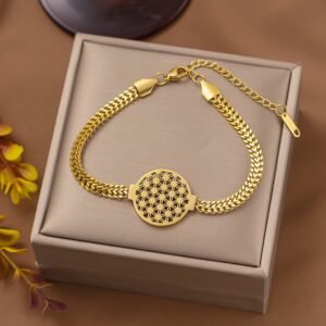 Elegant Gold Plated Flower of Life Bracelet