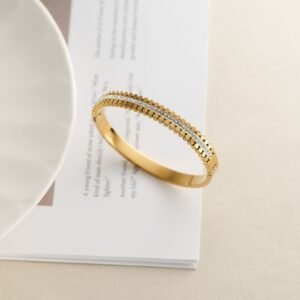Gold-Plated Openable Bangle with Beaded and Crystal