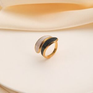 Black - Grey Twisted Gold Plated Adjustable Ring