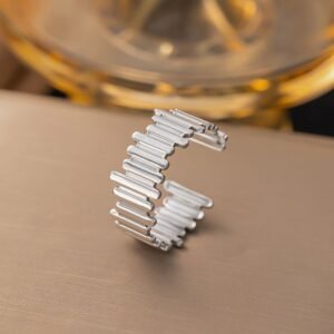 Stainless Steel Striped Adjustable Ring