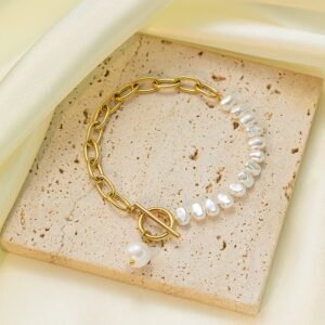 Pearls and Long Chain Gold Plated Bracelet / Anklet