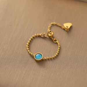 Blue Stone Adjustable Chained Ring
