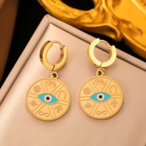 Retro Blue Eyed Gold Plated Earrings