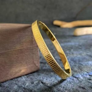 Gold Plated Scaled texture Hindged Bangle
