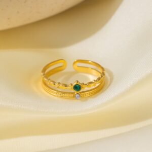 Gold Plated Emerald Dew Dual Band Ring