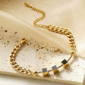 Cubes Studded Heavy Chain Waterproof Bracelet / Anklet