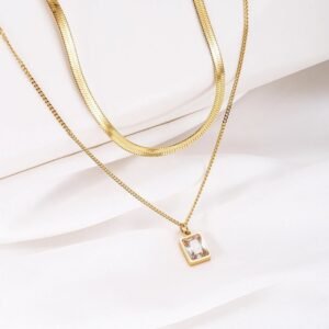 Double Layered Crystal-Studded Necklace