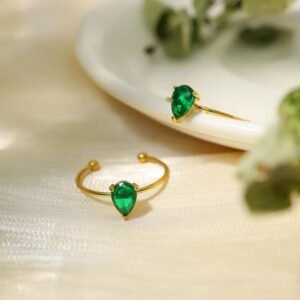 Elegant Gold Plated Green Crystal Adjustable RIng
