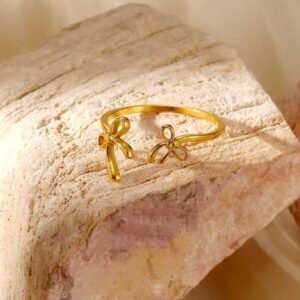 Minimalist Gold Plated Double Bow Open Ring