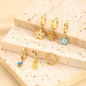 Set of 6 Assorted Gold Plated Earrings with Evil Eye Charms