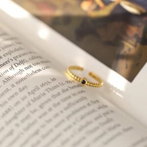 Stainless Steel Black Crystal Studded Ring