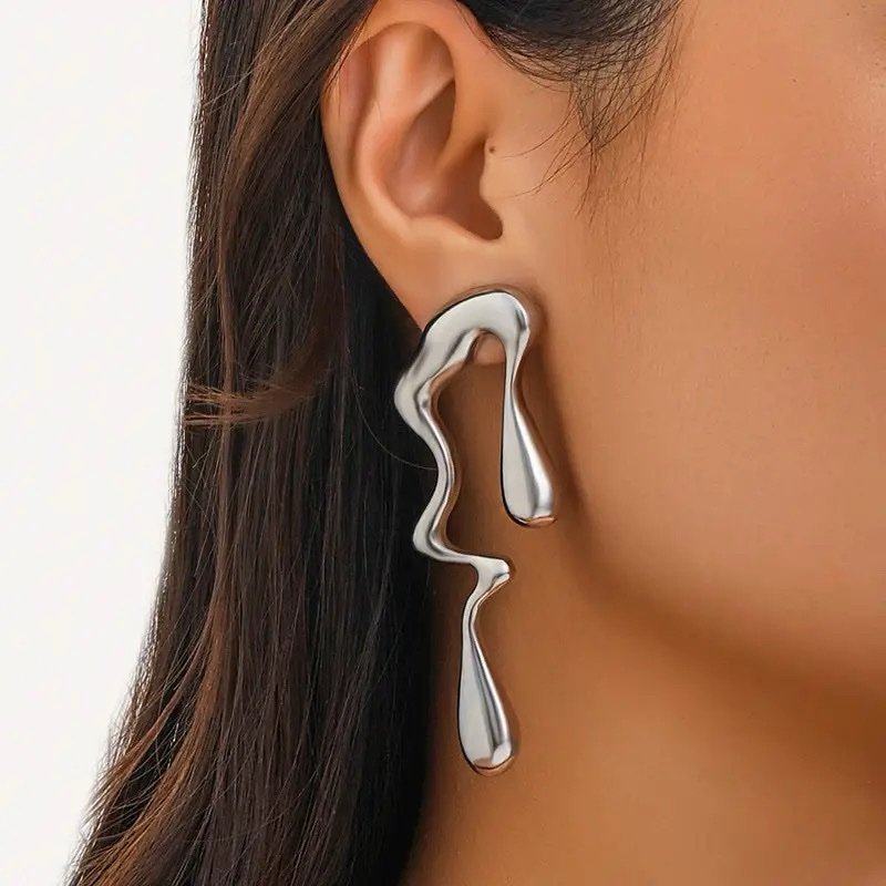 Stainless Steel Melted Metal Earrings