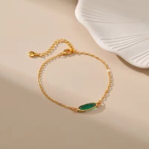 Gold Plated Chain Bracelet with Emerald Green Gemstone