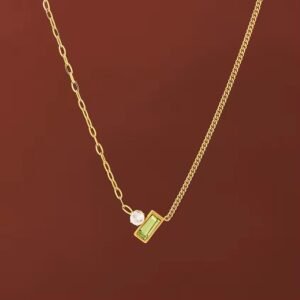 Gold-Plated Green Gemstone Pendant Necklace