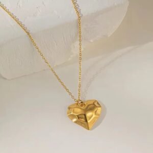 Gold-Plated Textured Heart Pendant Necklace