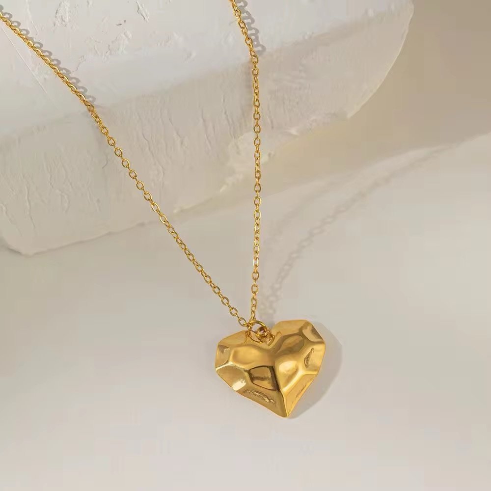 Gold-Plated Textured Heart Pendant Necklace